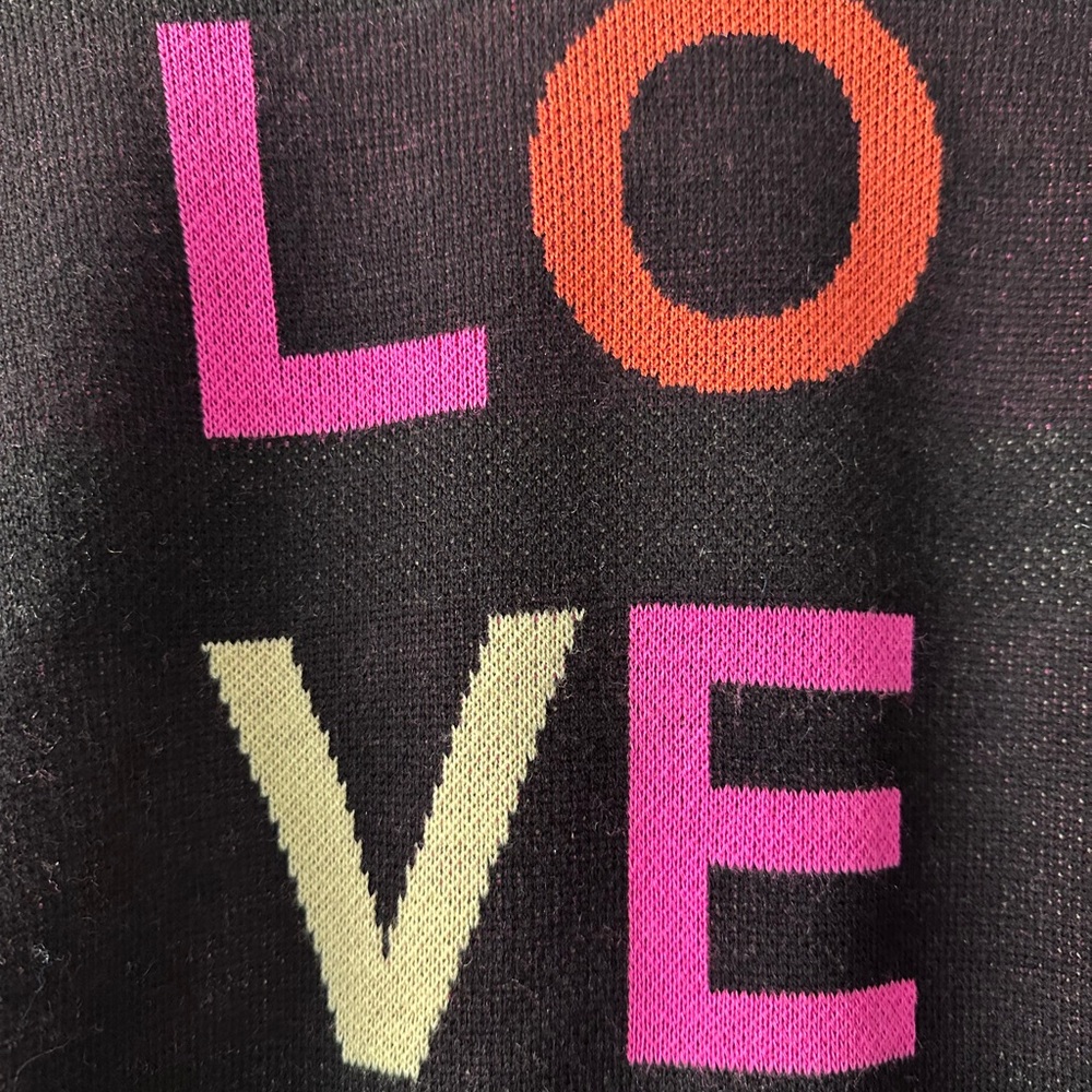 The Tellier LOVE Graphic Knit Sweater Black Rainbow Stripe Women’s Small - Picture 4 of 8